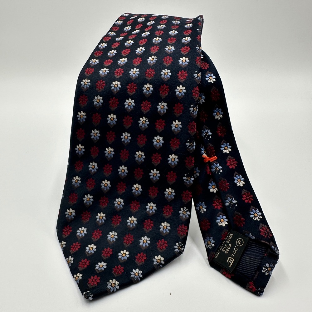 Vintage Ermenegildo Zegna Tie Mens OS Navy Blue Silk Floral Italian Luxury